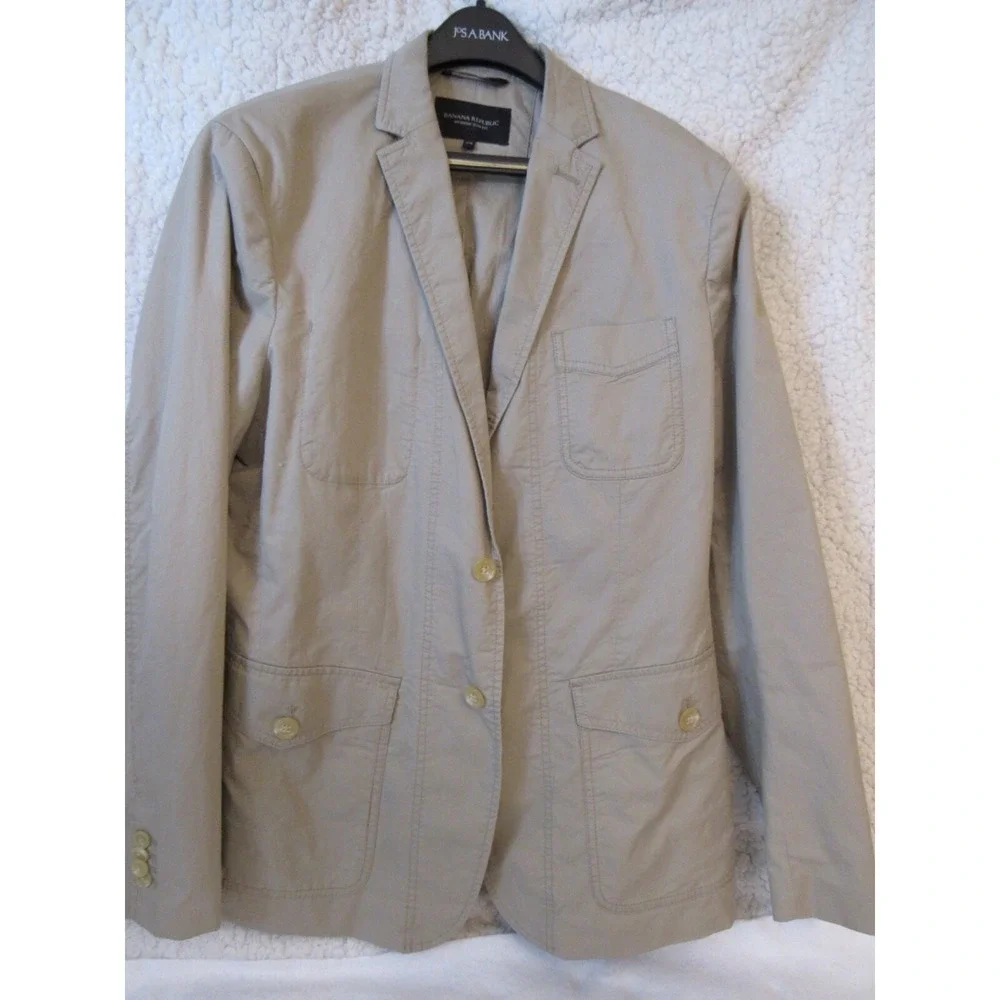 Banana Republic Mens Khaki Tan  100% Cotton Patch Pocket‎ Blazer Sz 42R